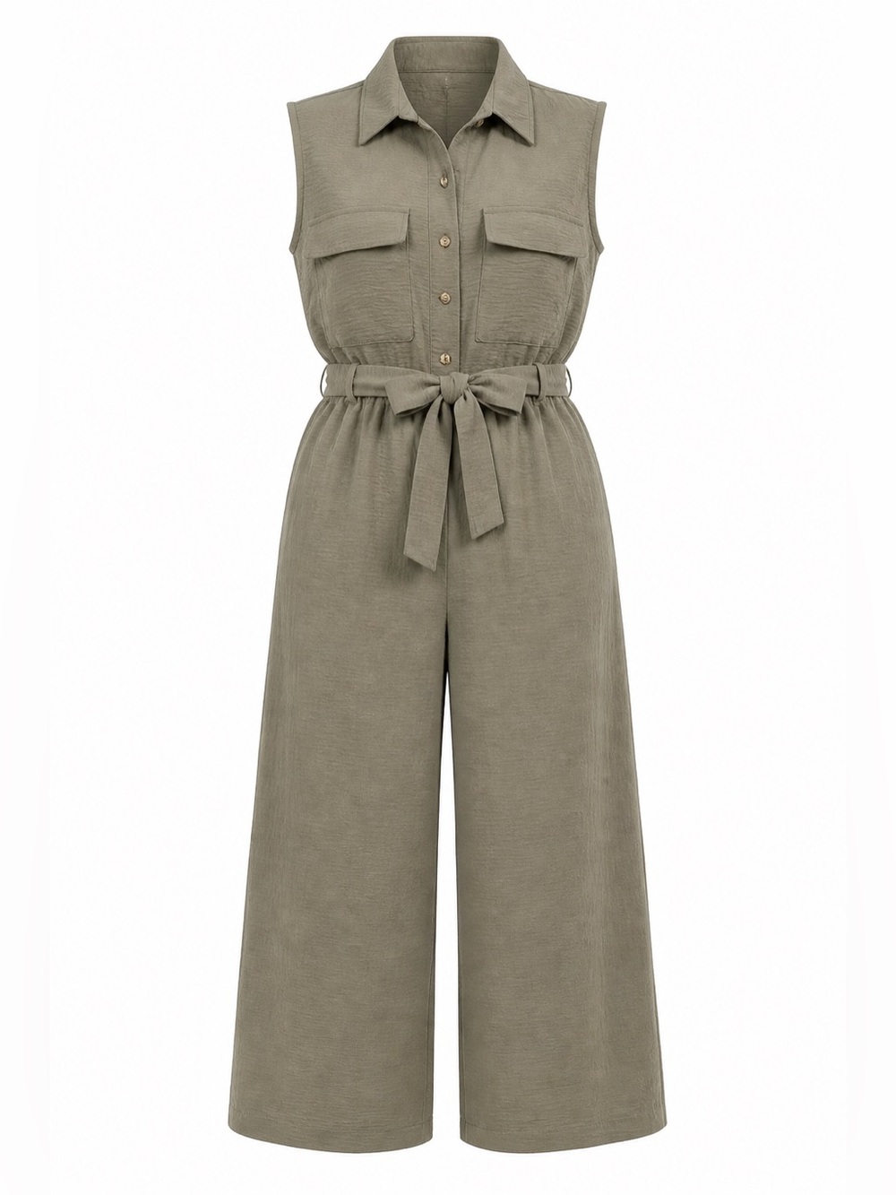 🇨🇦RW&Co. Sleeveless Olive Green Cargo Jumpsuit with Tie Waist